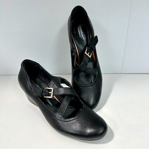 Rockport Womens Size 9.5 M Black Leather Criss Cross Soft Wedge Shoes 10…